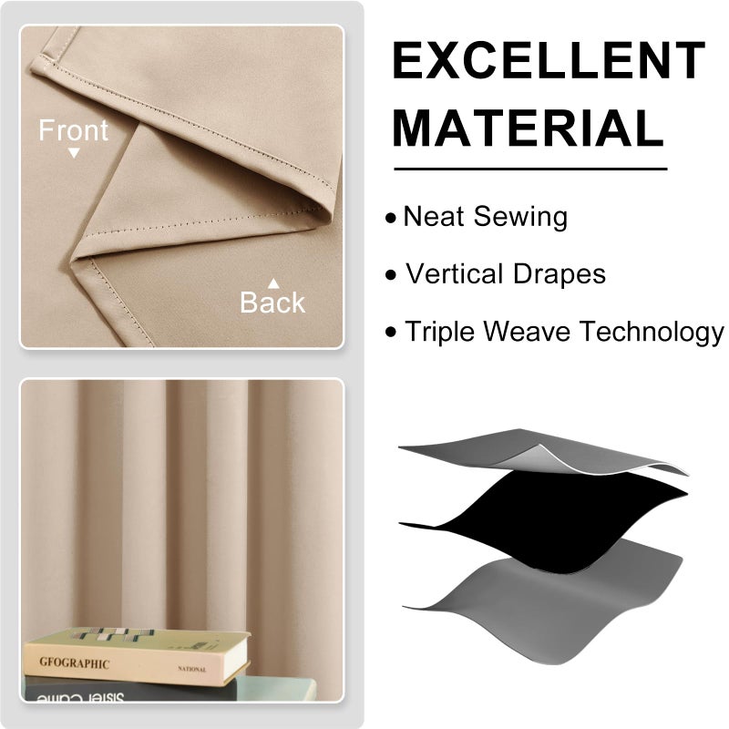DWCN Beige Blackout Curtains for Bedroom, Room Darkening Thermal Insulated Light Blocking Drapes 45 Inch Length, Set of 2, W42 x L45 - Image 3